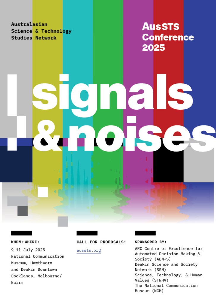 Poster with coloured bands that turn into waves and depict distortion. Text on poster includes details expanded in post. 